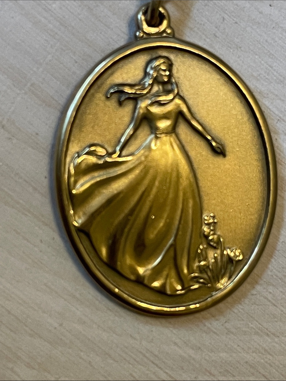 Gold-tone Oval Woman Repousse Medallion Necklace - Picture 8 of 8